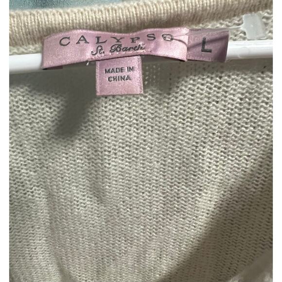 Calypso St. Barth Cashmere Tassel Pullover Ivory Long Sleeve Pocket Sweater L - Picture 6 of 10